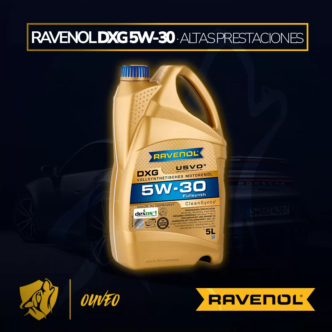Ravenol Paraguay - #Ravenol DXG 5W30 Aceite sintético con tecnología USVO®  y CleanSynto®. ✓ Debido a la tecnología USVO® conseguimos una estabilidad  de viscosidad extremadamente alta. Evitamos las desventajas de los  mejoradores
